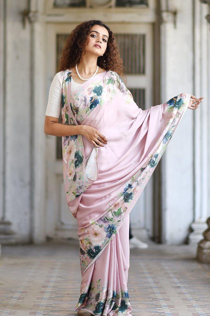 Buy-Blushing Fields - Satin Saree-Cyahi-Online