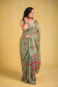 Pink Peonies - Crepe Saree