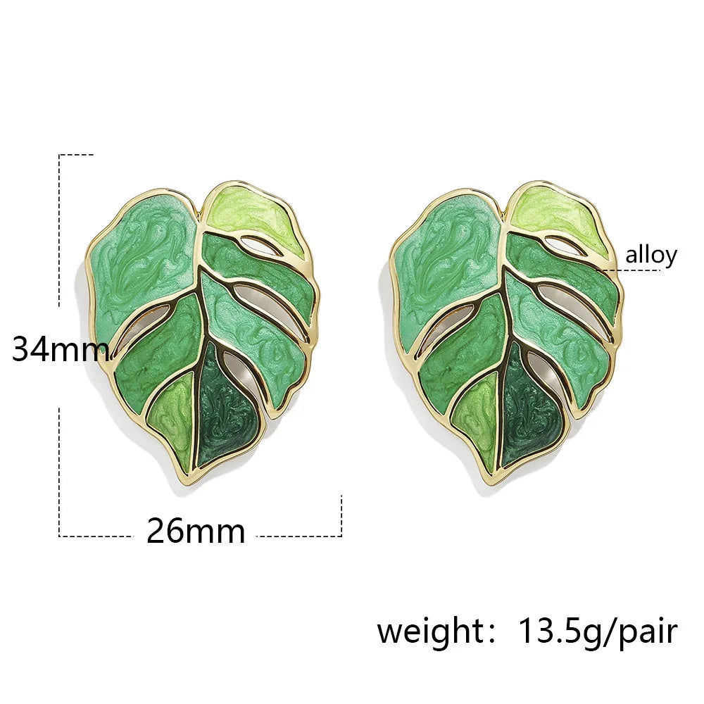 Monstera - Enamel Leaf Earrings