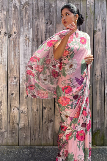 Rosy Reminiscence - Satin Saree